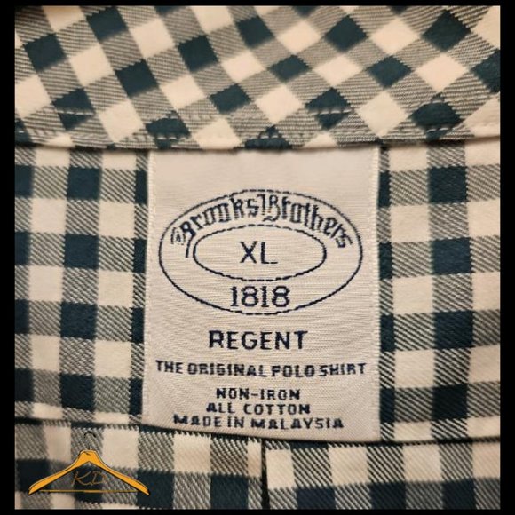 Brooks Brothers Dress Shirt - XL, Green & White Gingham, Button Down Collar - Picture 3 of 8